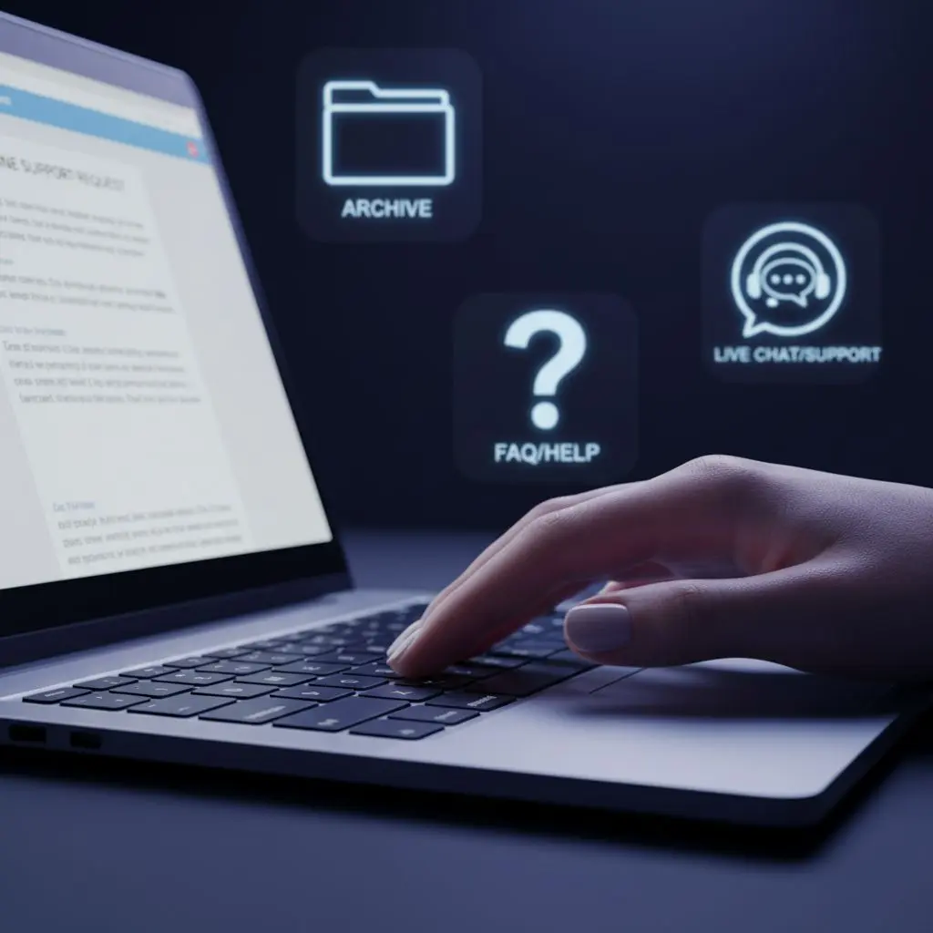 Χέρι κλικάρει αποστολή email σε τμήμα υποστήριξης Bwin με εικονίδια υποστήριξης
