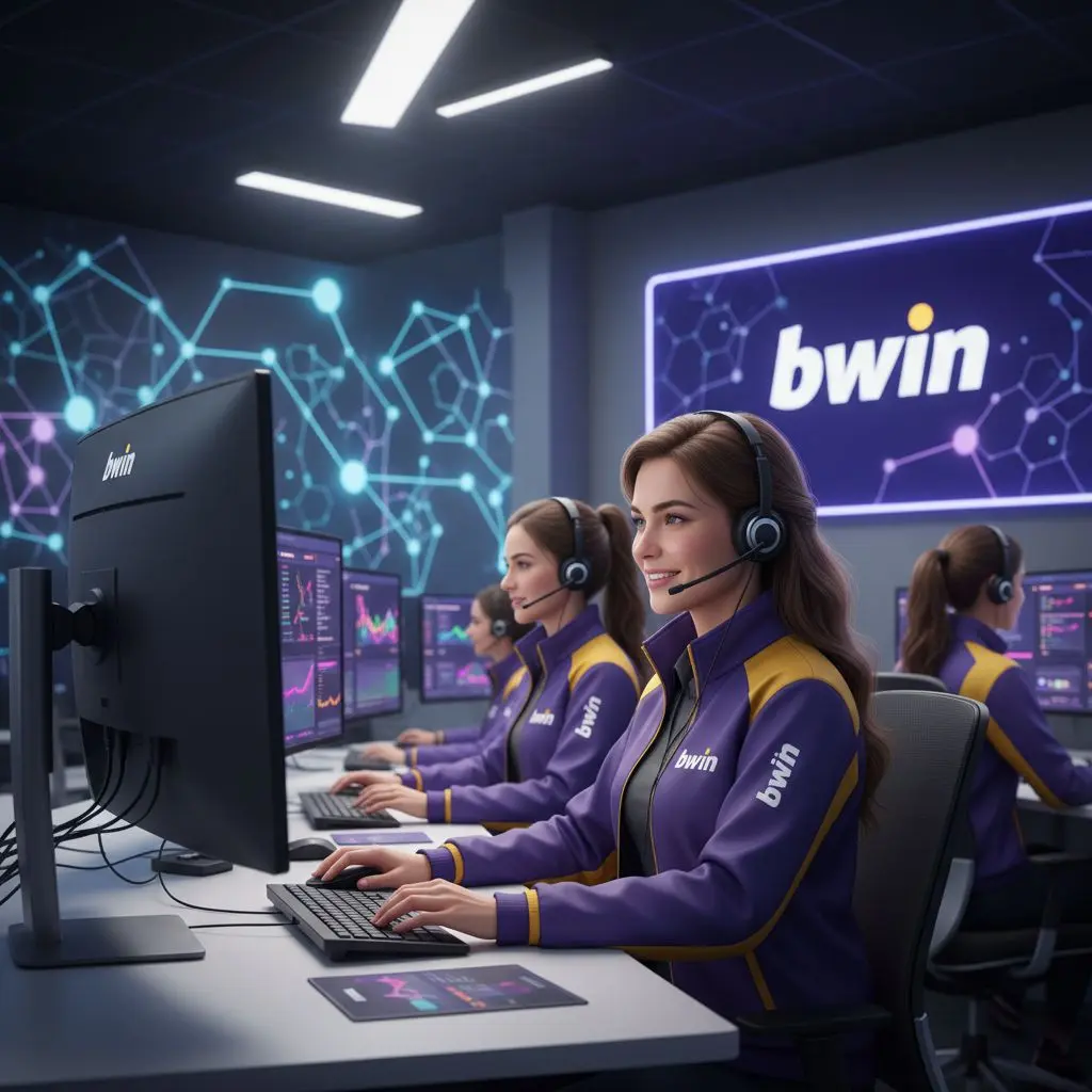 Εικόνα ομάδας εξυπηρέτησης της bwin με ακουστικά και φιλικό ύφος