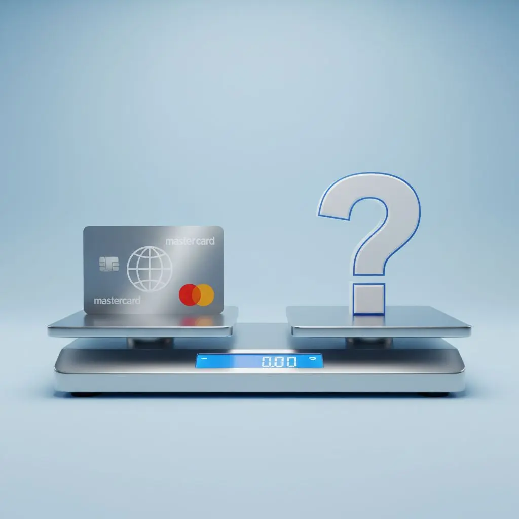 Ζυγαριά με κάρτα Mastercard συμβολίζει τα υπέρ και κατά της κατάθεσης στη bwin