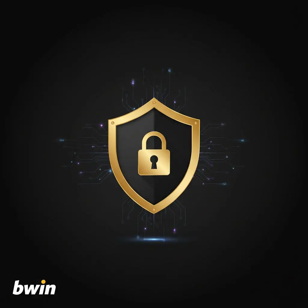 Εικονική ασπίδα και λουκέτο με digital data, χρώματα Bwin, ατμόσφαιρα ασφάλειας