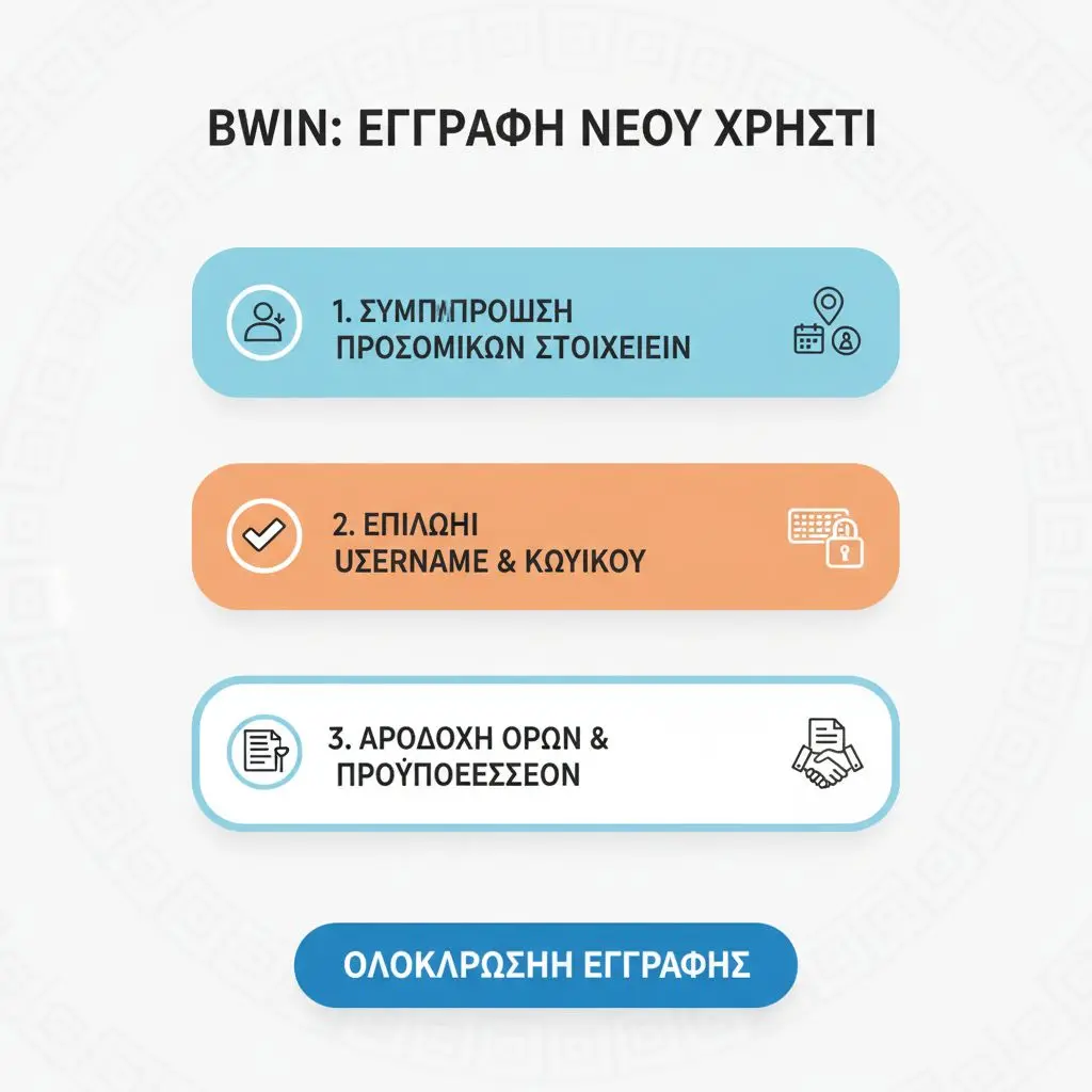 Γραφική με βήματα εγγραφής bwin σε form wizard/ checklist στυλ