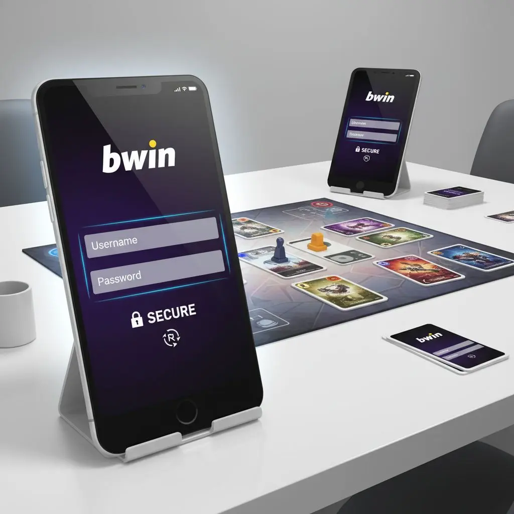 Οθόνες desktop και mobile με φόρμα login bwin, εστίαση στα στοιχεία σύνδεσης